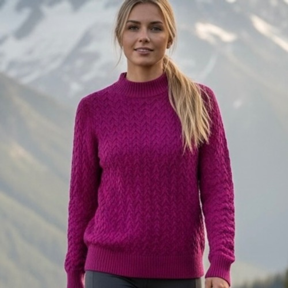Magenta Pink Mock Neck Cable Knit Sweater Women's Size M Cotton Cozy Y2K Casual